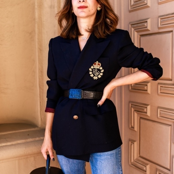 Ralph Lauren Jackets & Blazers - Ralph Lauren Women’s 100% Wool Navy Gold Classic Logo Crest 2 Piece Suit Blazer